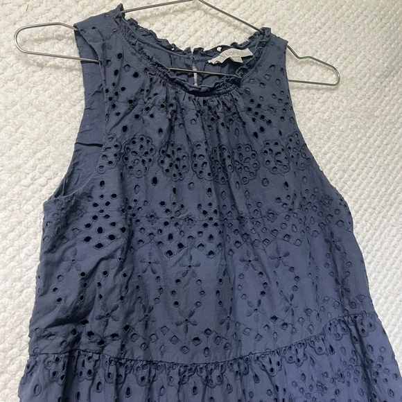LOFT Dress Womens Dark Gray Blue Sleeveless Tiered Eyelet Loose Fit Chic Medium - Picture 5 of 10